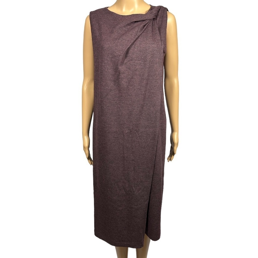 NEW Jil Sander Sheath One Shoulder Drape Wool Boucle  Plum Mini Dress Size EU 42